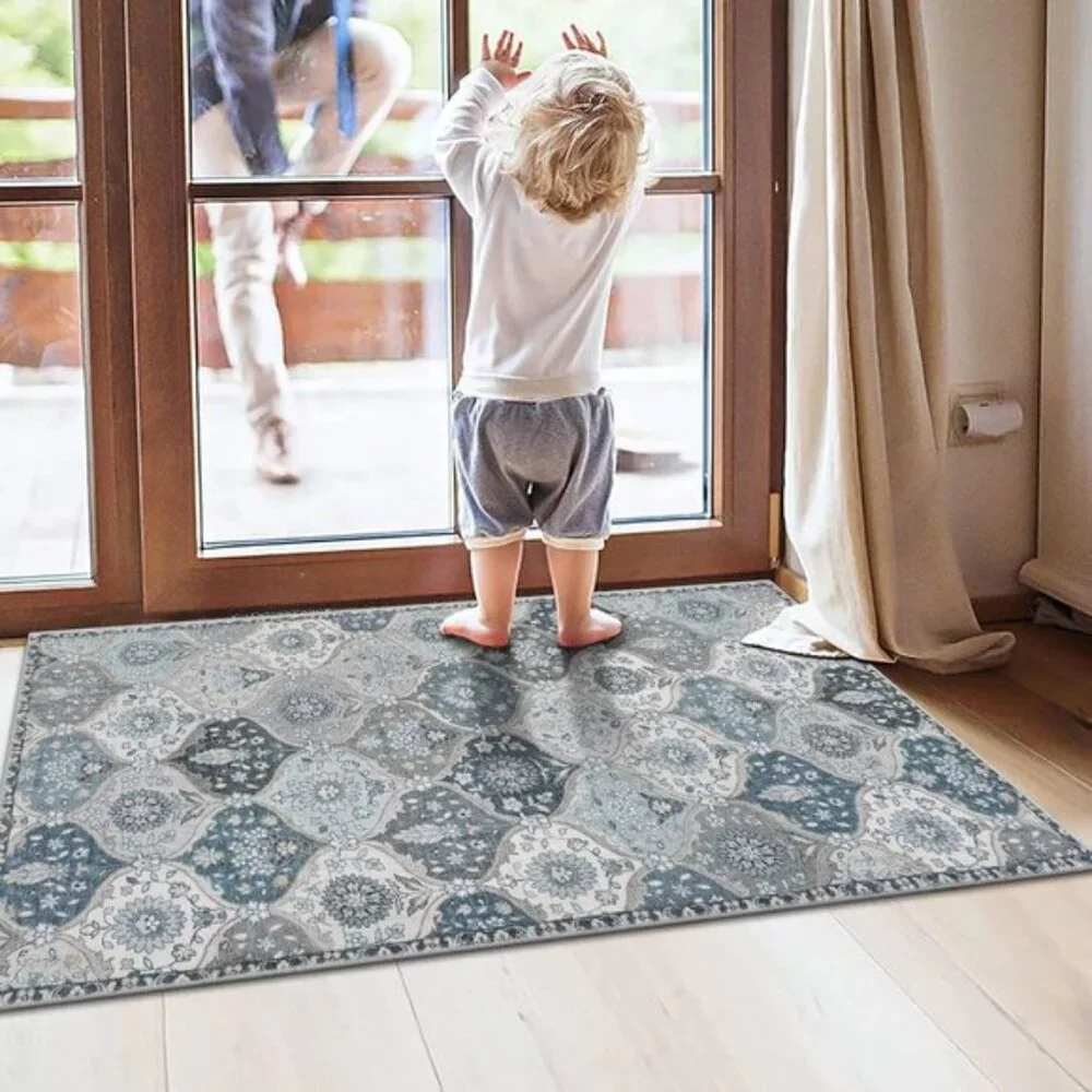 New 2x3 Moroccan Door Mat, Washable Non-Slip Blue Entry Rug for Home & Entry